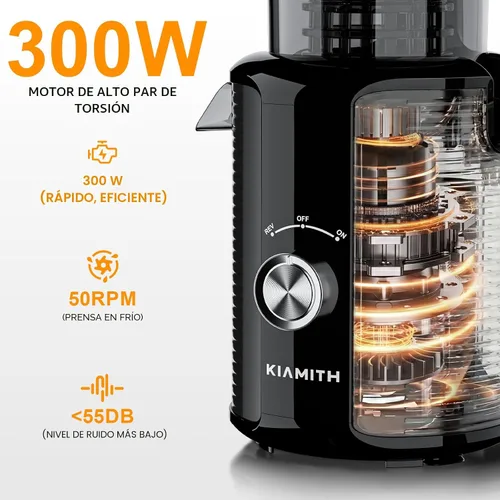 Miniatura 6 de Exprimidor de prensa en frío de 300 W con conducto de alimentación extra grande de 5.8 pulgadas, máquinas exprimidoras de masticación lenta