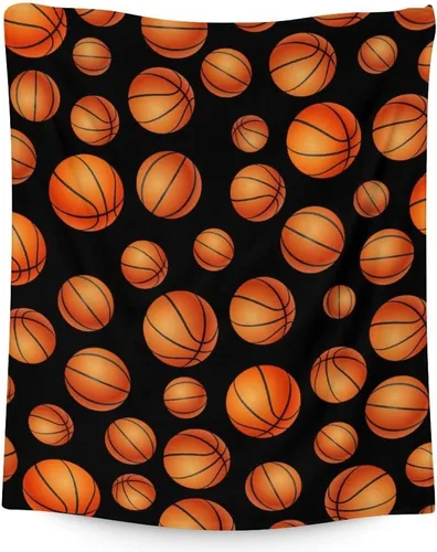 Manta de baloncesto suave, afelpada y cálida, manta pequeña de 50 x 40 pulgadas para oficina, silla, manta deportiva negra, regalos para niños y