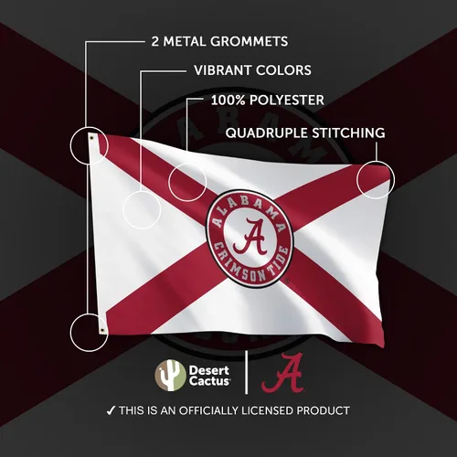 Miniatura 4 de Desert Cactus Bandera de la Universidad de Alabama Crimson Tide Bama UA Banners 100% poliéster para interiores y exteriores, banderas de 3 x 5 pies