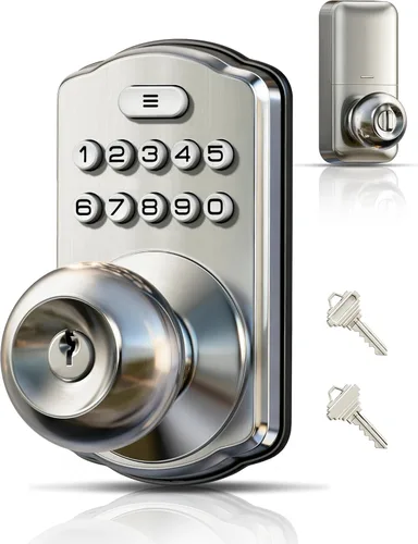 Veise KS03 - Cerradura de perilla de puerta con teclado, cerradura digital de entrada sin llave con asa, perilla inteligente electrónica para puerta