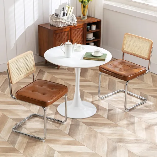 Miniatura 9 de Zesthouse Juego de 4 sillas de comedor de ratán natural, modernas sillas de comedor con respaldo de madera maciza para cocina, sala de estar, diseño