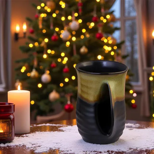 Miniatura 3 de Taza de café calentadora de manos para Navidad, taza grande de cerámica de 16 onzas, hecha a mano, regalo de cerámica con bolsillo contorneado