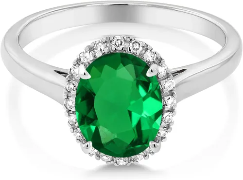 Miniatura 26 de Gem Stone King Anillo de compromiso ovalado de oro blanco de 10 quilates con piedra natal y halo de diamantes Ovalado de 0.354 x 0.276 in Anillo