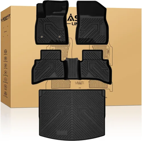 Miniatura 22 de LASFIT Juego completo de tapetes de elastómero termoplástico para todo tipo de clima de ajuste personalizado para automóviles, de 1ª y 2ª fila, 3