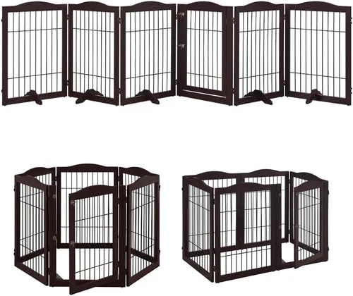 Miniatura 21 de unipaws Puerta para mascotas de pie libre de 24 pulgadas de alto para perros y gatos, puertas de madera para puerta, escaleras, valla plegable