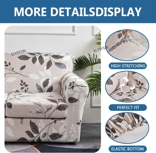 Miniatura 3 de Fundas elásticas para sofá de 1/2/3 cojines, funda estampada con fundas de cojín de asiento separadas, fundas de sofá lavables, protector de muebles