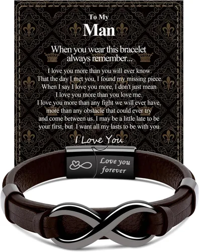 Miniatura 11 de VGWON Pulsera de Nudo Infinito para Hombres, Regalo de Navidad para Él Para Mi Hombre/Hijo/Papá Pulsera de Cuero Te Amo Pulsera para Hombres Regalo