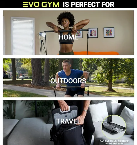Miniatura 2 de EVO Gym - Equipo portátil de entrenamiento de fuerza para gimnasio en casa, gimnasio en casa, gimnasio todo en uno, bandas de resistencia, base