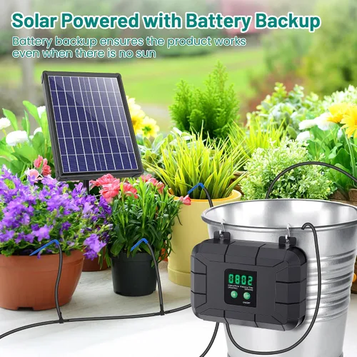 Miniatura 4 de Kit de riego por goteo automático Biling, sistema de riego solar de 8W con batería para jardín con modos de temporización programables digitales