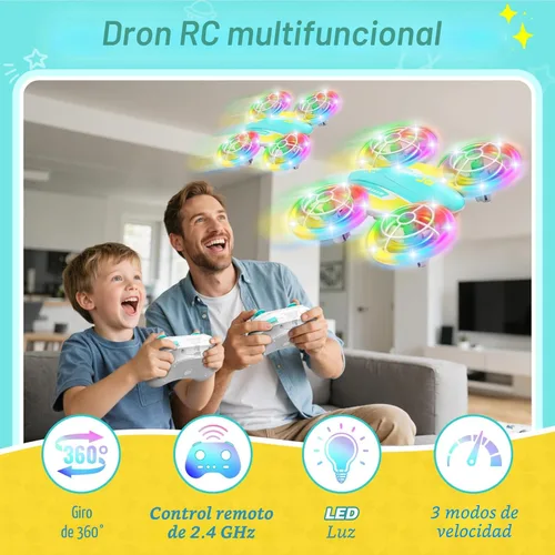 Miniatura 2 de Dron LED RC para niños de 6+, regalo de Navidad y cumpleaños para niños y niñas con baterías, mando a distancia, voltereta de 360°, modo de alta