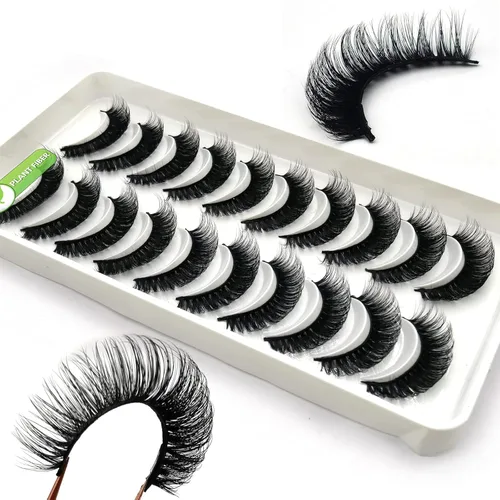 Miniatura 35 de 10 pares de pestañas rusas 3D voluminosas, con curvatura DD, pestañas postizas de visón sintético, pestañas de 19/32 de pulgada que parecen S09