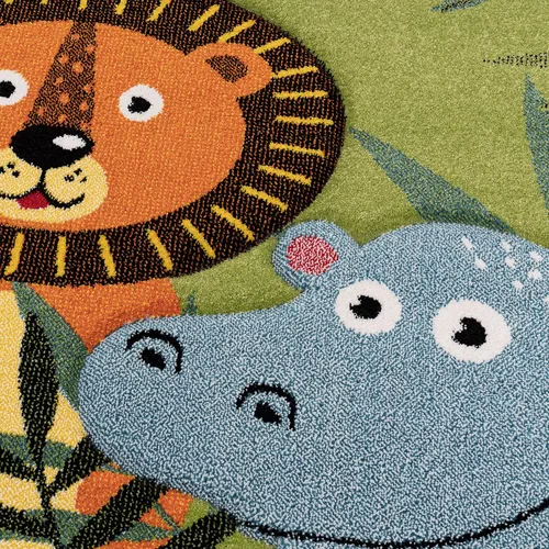 Miniatura 3 de Alfombra para niños Paco Home con animales felices del jungle en verde, Tamaño: 2,01 x 2,89 metros (6'7" x 9'6")