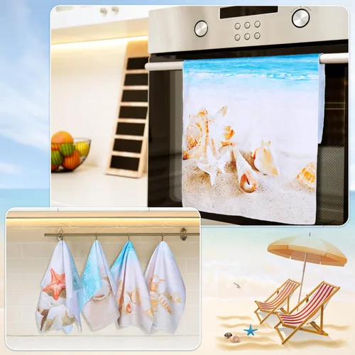 Miniatura 7 de Tegeme 4 toallas de mano para decoración de playa y baño, toalla de mano costera del océano, regalos temáticos del océano, estrellas de mar