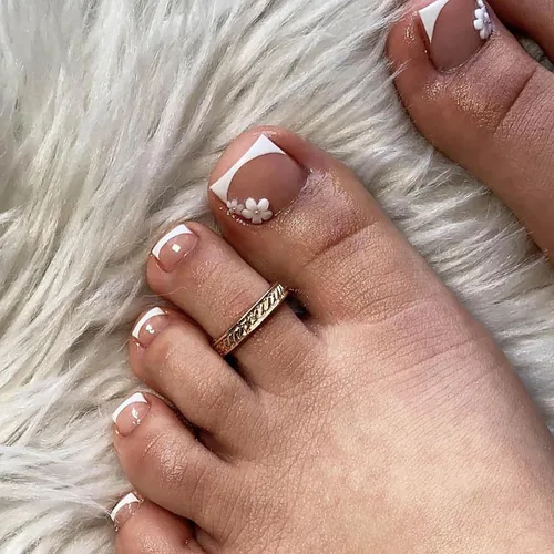 Miniatura 17 de Uñas postizas cuadradas a presión, uñas cortas MABKJLF blancas francesas de los pies, uñas postizas de verano brillantes con diamantes de imitación