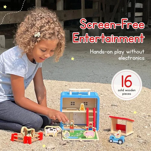 Miniatura 3 de Jack Rabbit Creations Barnyard Suitcase Playset - Juego de granja portátil de 16 piezas - A partir de 3 años