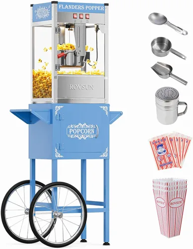 Miniatura 12 de Máquina de palomitas de maíz ROVSUN estilo cine con carrito y ruedas, hervidor de 10 onzas, hace hasta 4 galones, con cuchara para palomitas, Negro