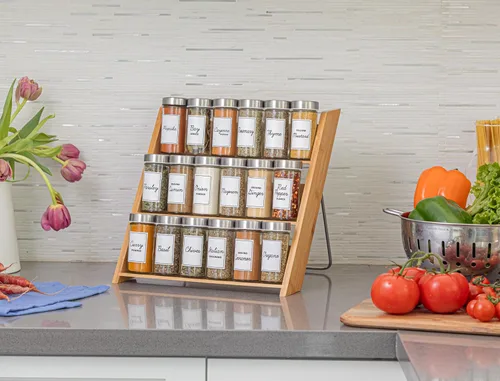 Miniatura 4 de Orii Organizador compacto de especias de bambú de 18 tarros para encimera y cajón de cocina, lleno de especias, programa