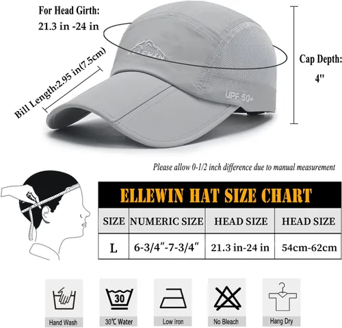 Miniatura 24 de ELLEWIN Gorra de béisbol unisex UPF 50 sin estructura, con pico grande y plegable