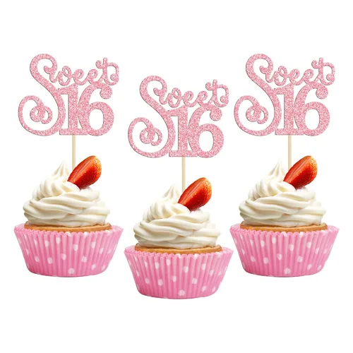 Miniatura 21 de Gyufise 1 Pieza Dulce Adolescente 16 Decoración para Pastel con Purpurina Palillo de Pastel de 16 Cumpleaños para Brindis por 16 Años de Edad