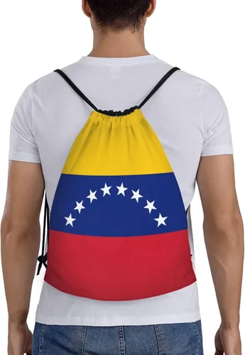 Miniatura 2 de Mochila Venezuela con cordón para yoga, playa, ligera, gimnasio, deportes, cuerda, bolsa venezolana, decoración al aire libre, Negro