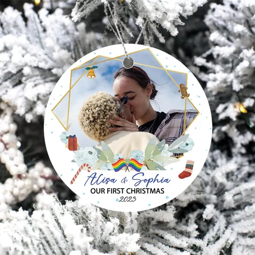 Miniatura 3 de Nombres de fotos personalizados, regalo de adorno de lesbianas gay, foto personalizada para parejas LGBT Gay Lesbianas Orgullo Arco Iris Ornamento