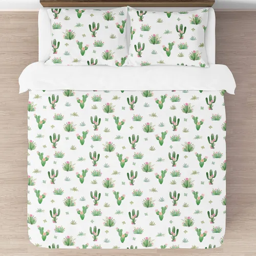 Miniatura 2 de Sweet Jojo Designs Juego de edredón de 3 piezas para niños, diseño bohemio de cactus en acuarela rosa y verde, tamaño matrimonial/queen
