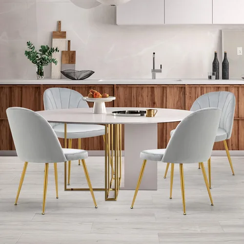 Miniatura 7 de Juego de 4 sillas de comedor de terciopelo, sillas de comedor modernas tapizadas de mediados de siglo, silla de acento sin brazos con patas doradas