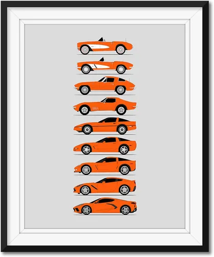 Miniatura 8 de Custom Car Posters Póster hecho a mano compatible con Chevy Corvette Generations e impresión de Chevrolet Corvette (C1 C2 C3 C4 C5 C6 C7 C8)
