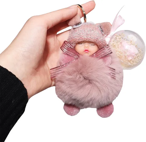 Miniatura 3 de Keychain Charm with A Cute Doll and Preserved Flower Ball for Girls and Womens Key Car Key Holder Purse Handbag