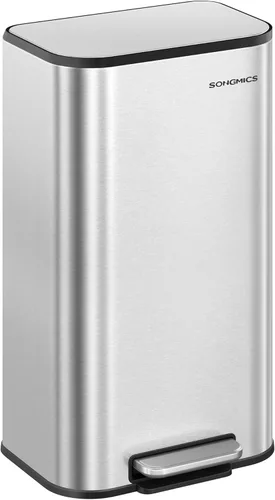SONGMICS Basurero de Cocina, Bote de Basura de 8 Galones (30 L) con Tapa, Acero Inoxidable, Cierre Suave y se Mantiene Abierto, Cubo Interior, Pedal