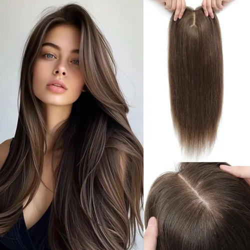 Miniatura 14 de Aimeolyn Toppers de cabello para mujer, cabello humano real, sin flequillo, extensiones de cabello superior para adelgazar, base de encaje Haisr