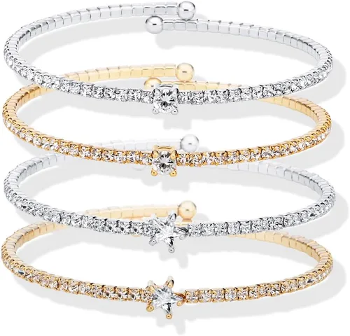 Miniatura 47 de OZEL - Pulseras para mujer, chapados en oro real de 18 quilates, pulseras de oro de cristal colorido para regalos