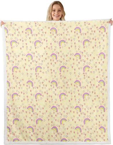 Miniatura 24 de Erosebridal Girls Fleece Blanket 40x50 Heart Rainbow Fuzzy Plush Throw for Sofa Couch Hand Drawn Sherpa Blanket Cartoon Love Geometric
