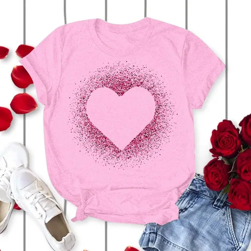 Miniatura 33 de Camisetas de manga corta con estampado de corazón para mujer, camisetas de ajuste regular, linda y divertida, ropa de regalo 2023