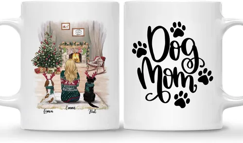 Miniatura 12 de Gossby Taza de café de Navidad personalizada con diseño de perro y mamá, regalo de Navidad personalizado para mujeres con nombre, taza de cerámica