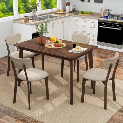 Miniatura 9 de Giantex Mesa de comedor para 4, mesa de cocina rectangular de madera de 48 pulgadas con patas de madera de goma maciza, mesa de comedor moderna