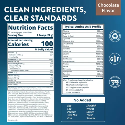 Miniatura 2 de MRM Nutrition Proteína de suero - Sabor chocolate, aislado de proteína de suero microfiltrado y concentrado, 16 cepas probióticas diferentes, BCAA