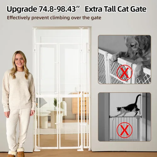 Miniatura 3 de NiceTCU Puerta para gatos extra alta de 74.80-98.43 pulgadas, ajustable de 33.86-37.40 pulgadas de ancho, puerta completa transparente