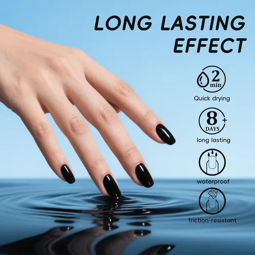 Miniatura 7 de Esmalte de uñas negro, esmalte de uñas de secado rápido, sin rayas, esmalte de uñas de larga duración para uñas de boda de otoño, manicura acogedora