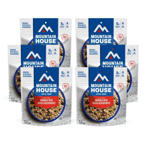 Mountain House granola con leche y arándanos | Comida liofilizada para mochileros y camping | Pack de 6