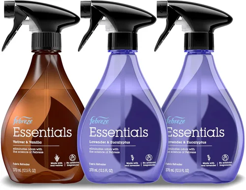 Febreze Aerosol para tela, productos esenciales para refrescar la tela, eliminador de olores fuertes, incluye aceite esencial de lavanda y