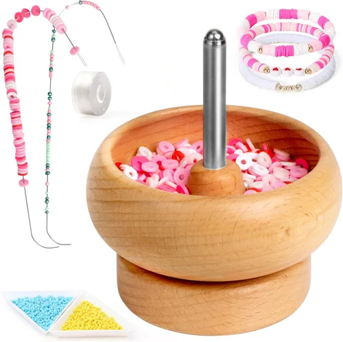 Tilhumt Spinner de cuentas para hacer joyas, spinner giratorio de cuentas de arcilla de madera sin esfuerzo con 2 agujas de ensartar de ojo grande y