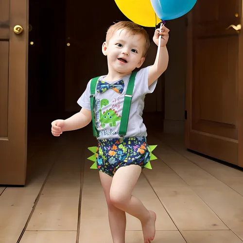 Miniatura 11 de Ropa divertida para el primer cumpleaños para bebé, ropa para bebé, con corbatín, mameluco, pantalones, conjunto de tirantes, trajes de pastel