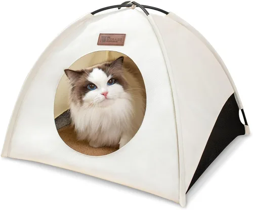Miniatura 11 de Tienda de campaña piramidal desplegable para gatos y gatos pequeños de hasta 6.6 libras, resistente al agua, transpirable, plegable, con cojín