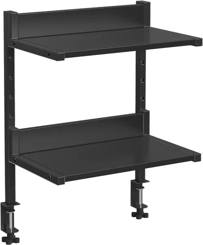 HOOBRO Estante de escritorio con abrazadera, organizador de escritorio de 2 niveles, estante de escritorio que ahorra espacio con estantes Negro