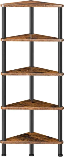 Miniatura 15 de HOOBRO Estante esquinero, estantería industrial de esquina de pared de 5 niveles con marco de metal, estante de exhibición de plantas, estantería