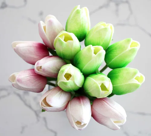 Ooki Paquete de tulipanes de látex multicolor de tacto real, 15 piezas, flores artificiales, para el hogar, boda, bebé, decoración de jardín, Rosa