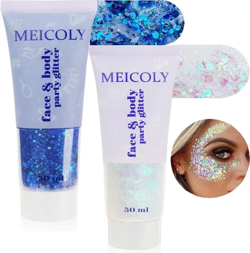 Miniatura 9 de MEICOLY Juego de purpurina negra y blanca transparente, gel de purpurina de cara de sirena, accesorios para festivales de cantantes, accesorios