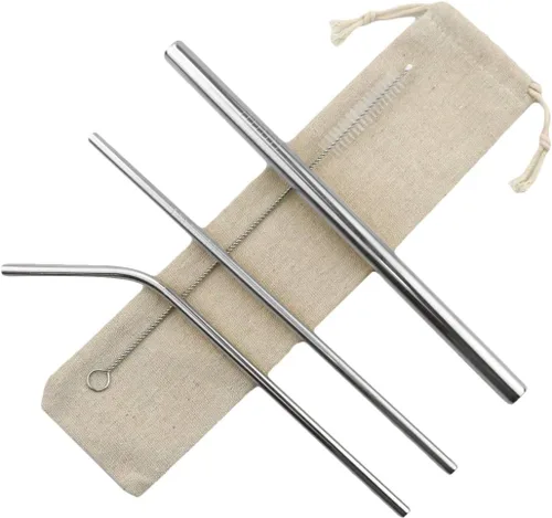 Miniatura 15 de Pajitas de acero inoxidable de 8.5 pulgadas, paquete de 4 (2 rectas, 2 dobladas, 1 cepillo), ultra largas, ecológicas, incluye cepillo de limpieza