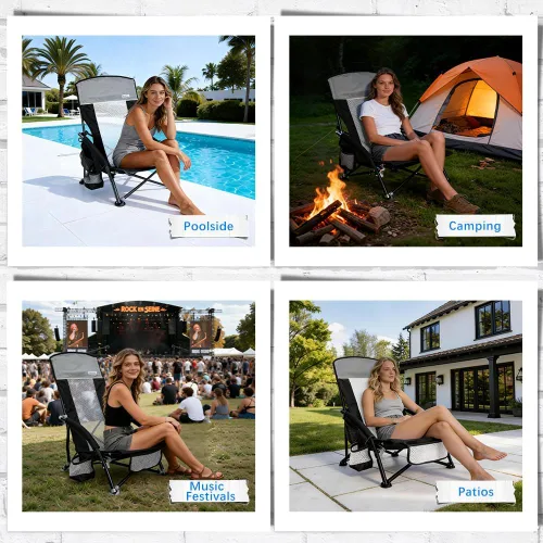 Miniatura 8 de SUNNYFEEL Silla de playa baja – Sillas de playa plegables con respaldo alto para adultos con portavasos y bolsillo lateral, mochila ligera silla